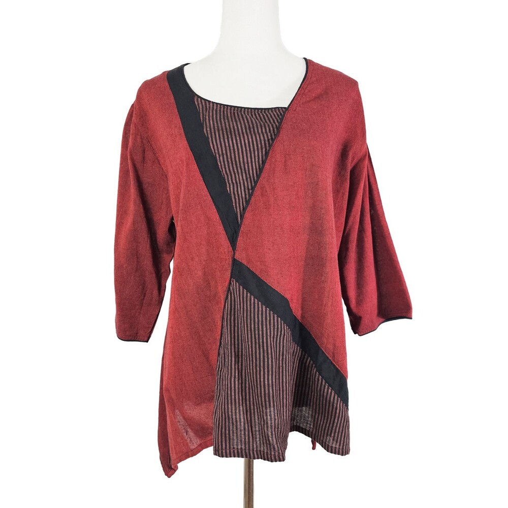 Dragonfly Wearable Arts Women's XL Sharkbite Hem Sustainable Red Blouse